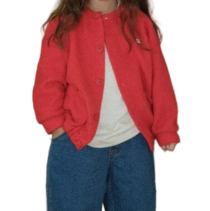 Red knit cardigan