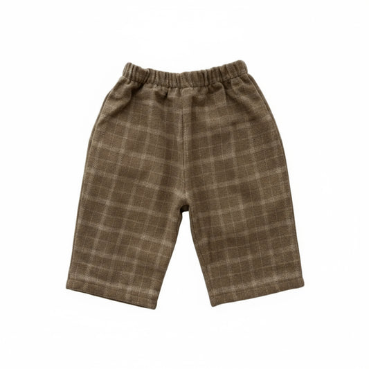 Two pairs of plaid pants on a light background with 'mimi-market' branding.